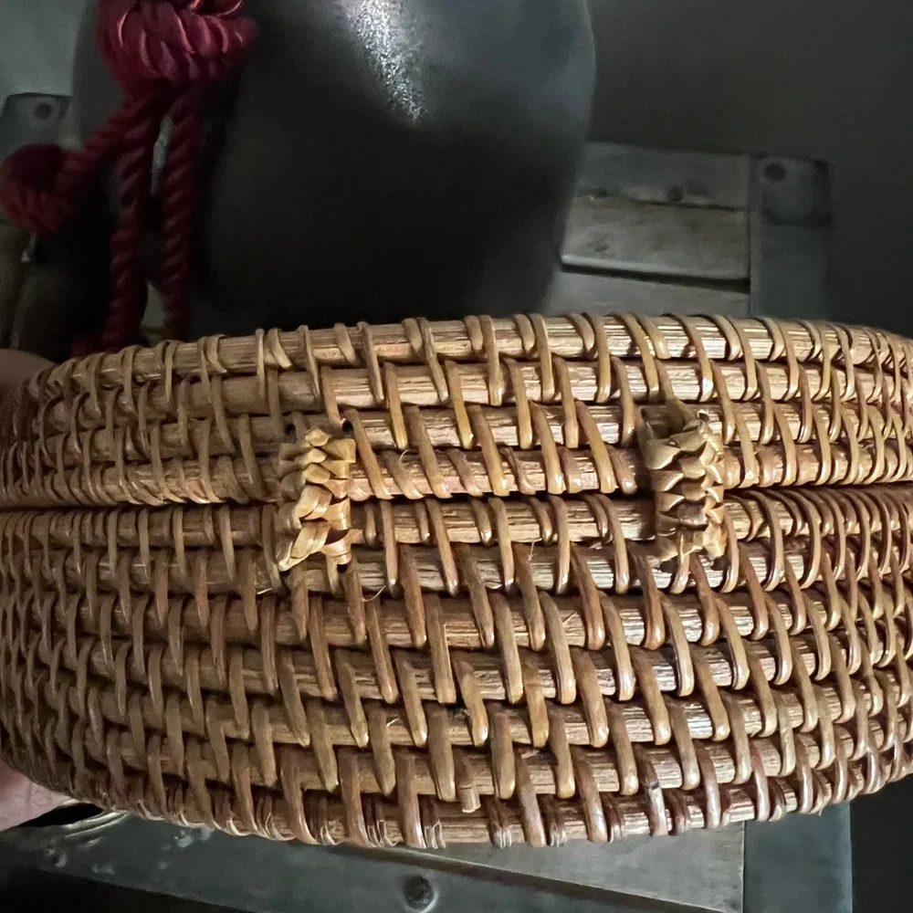 Round Wicker Rattan Shoulder Bag Purse Bohemian - Picture 5 of 5